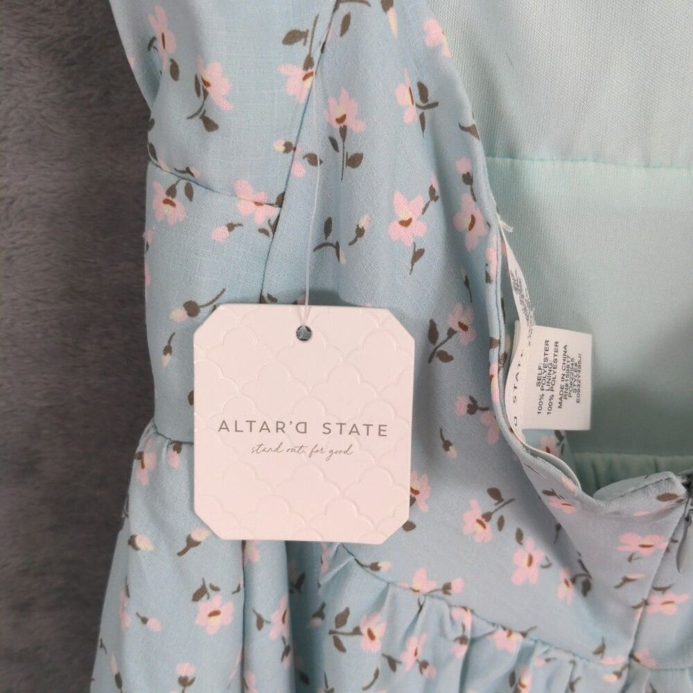 NWT Altar'd State Floral Mini Dress Blue Pink Size Small Feminine Coquette - Picture 5 of 10
